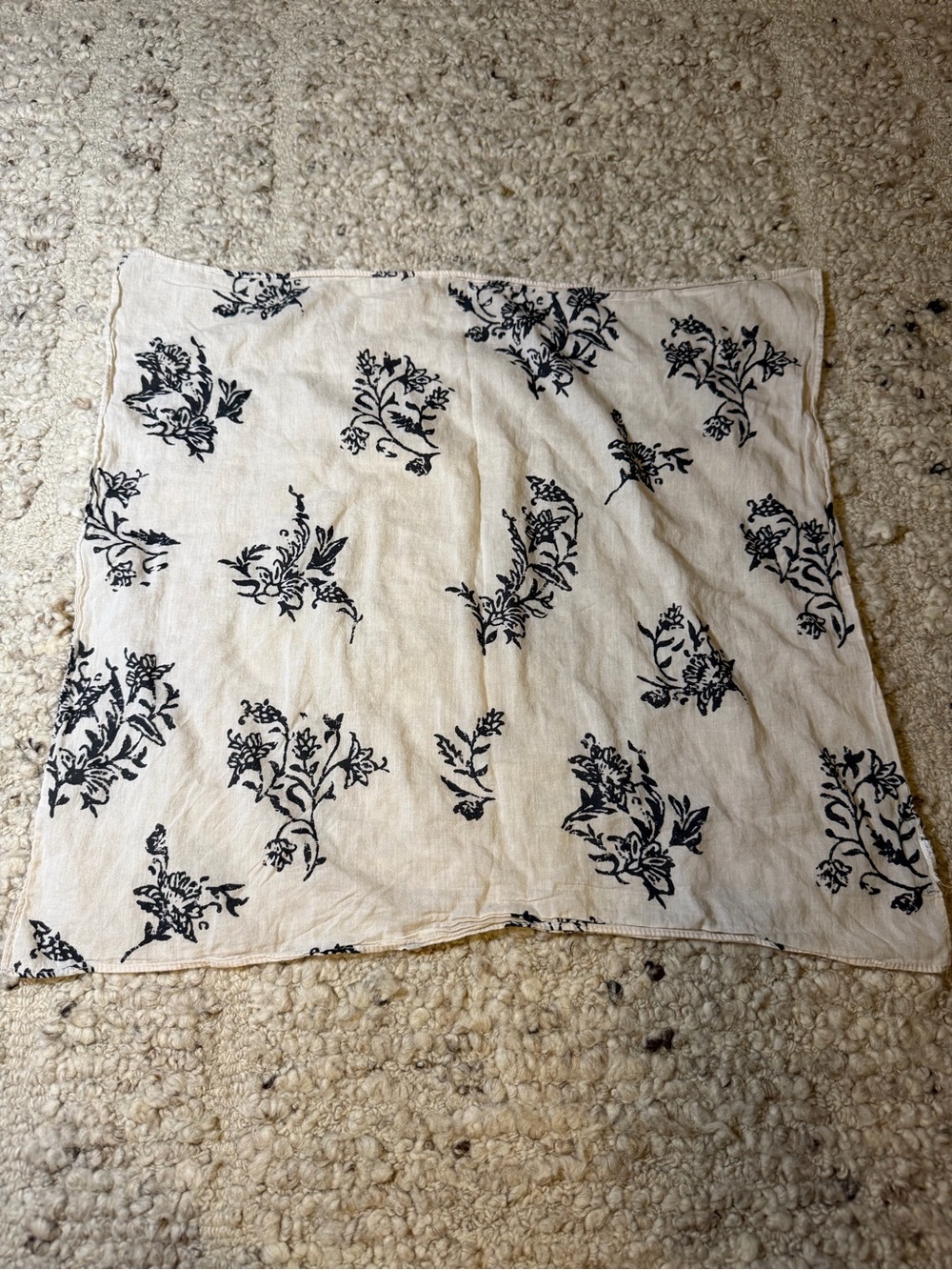 Abercrombie & Fitch Cream Scarf with Black Floral Motif
